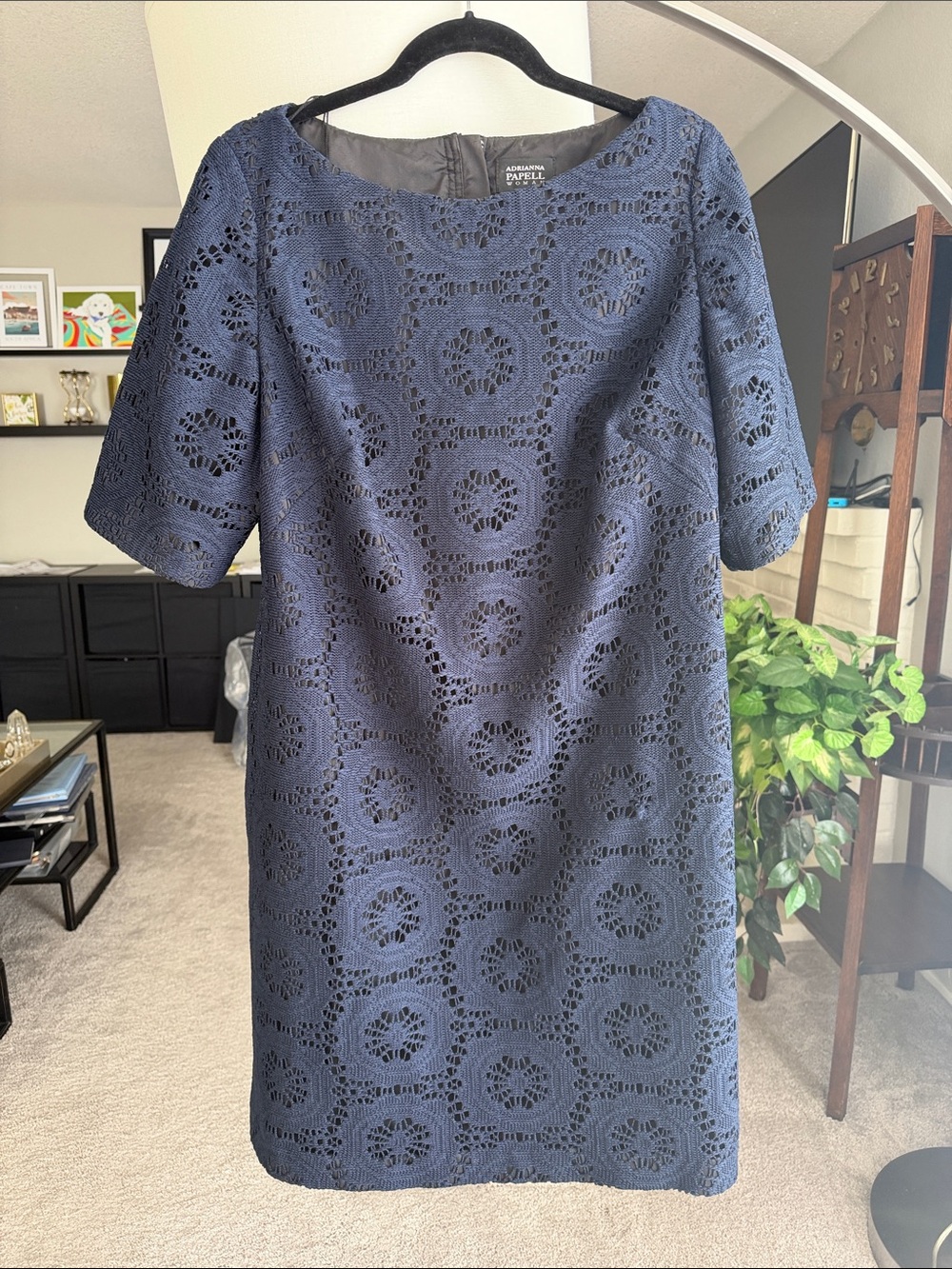Adrianna Papell Navy Crochet Sheath Dress NWT 16W